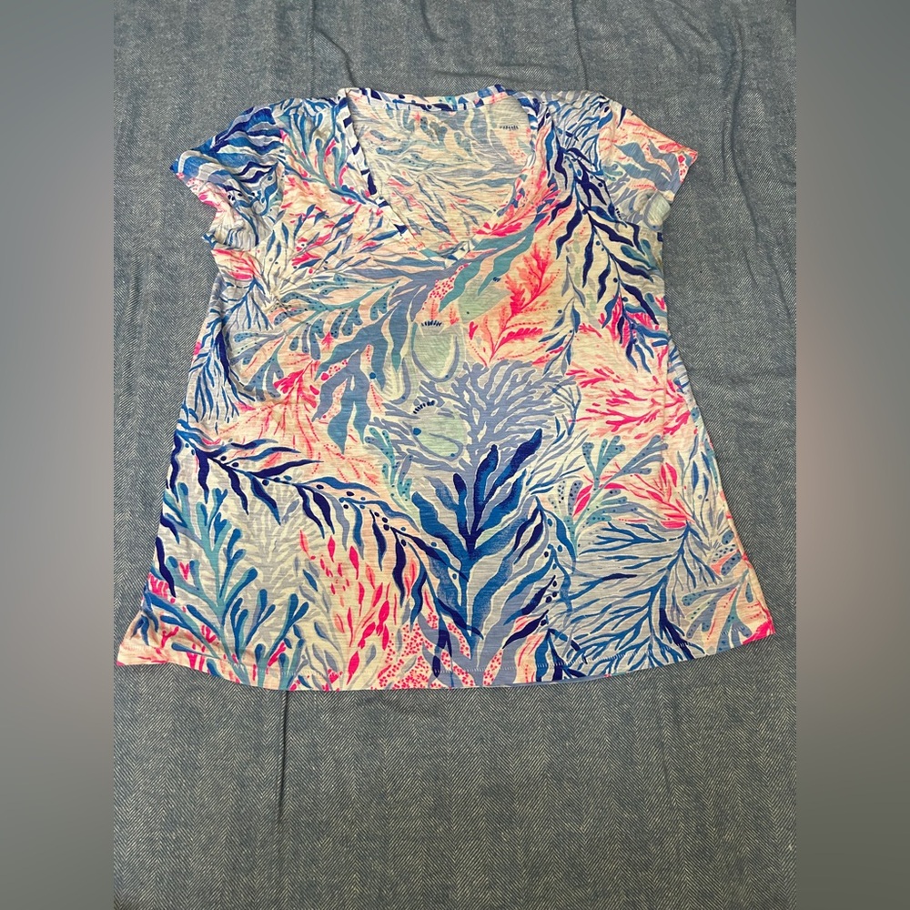 Lilly Pulitzer Blue and Pink Abstract Top
